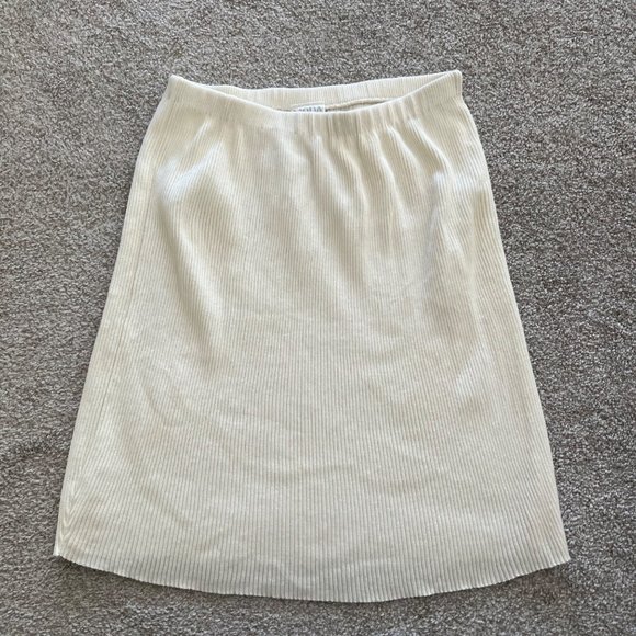 Moda Intl Vintage Cream Cotton Knee-length Ribbed Stretchy Skirt - Picture 5 of 7